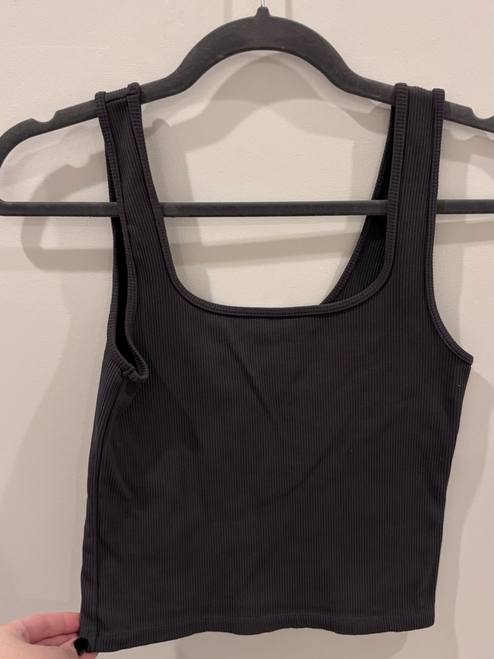 Women's Black Ribbed Square-Neck Tank Top
